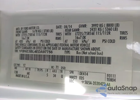 2014 Ford E-350 Super Duty Xlt from USA, damaged, VIN 1FBNE3BL4EDA97756